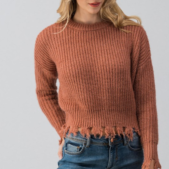 Rusty Frayed Hemline Knit Sweater - Picture 3 of 4